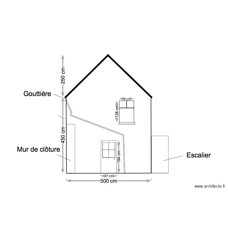 Surélévation de toiture Façade Est - État projeté. Plan de 0 pièce et 0 m2