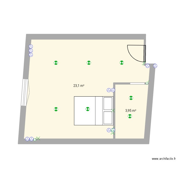 Chambre Elie. Plan de 2 pièces et 27 m2