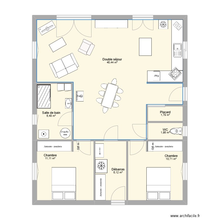 projet logis. Plan de 7 pièces et 85 m2