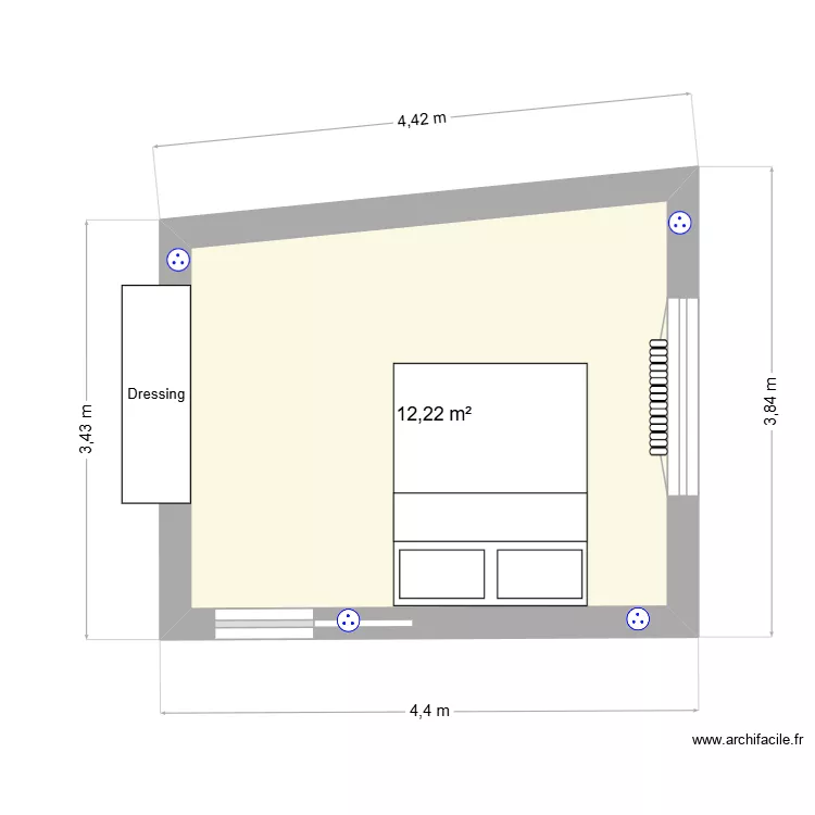 Chambre Nantes. Plan de 1  et 12 m²