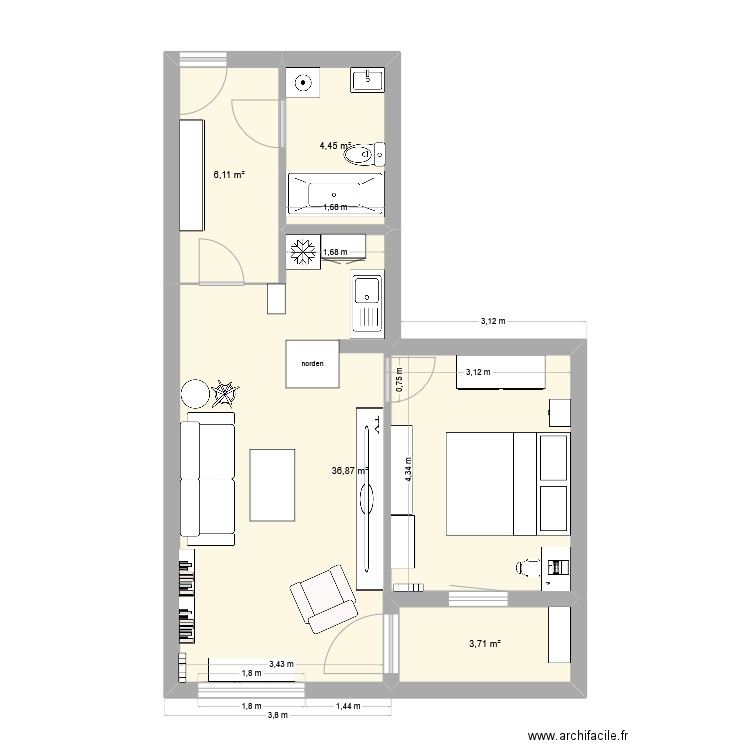 TESTZZ. Plan de 4 pièces et 51 m2