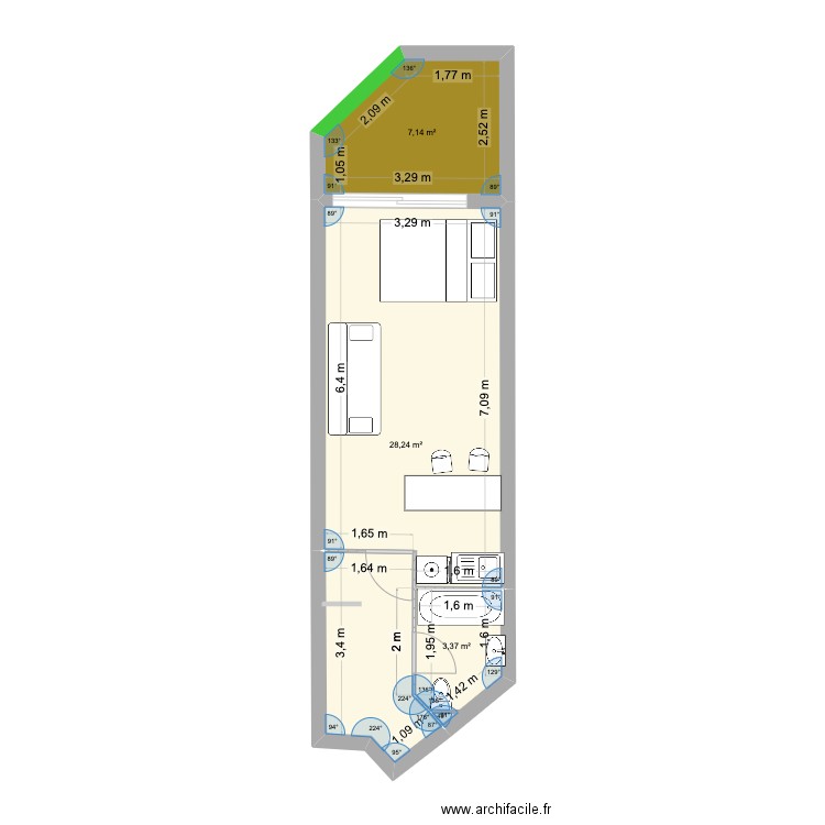 APPT 124 ORIGINEL. Plan de 3 pièces et 39 m2