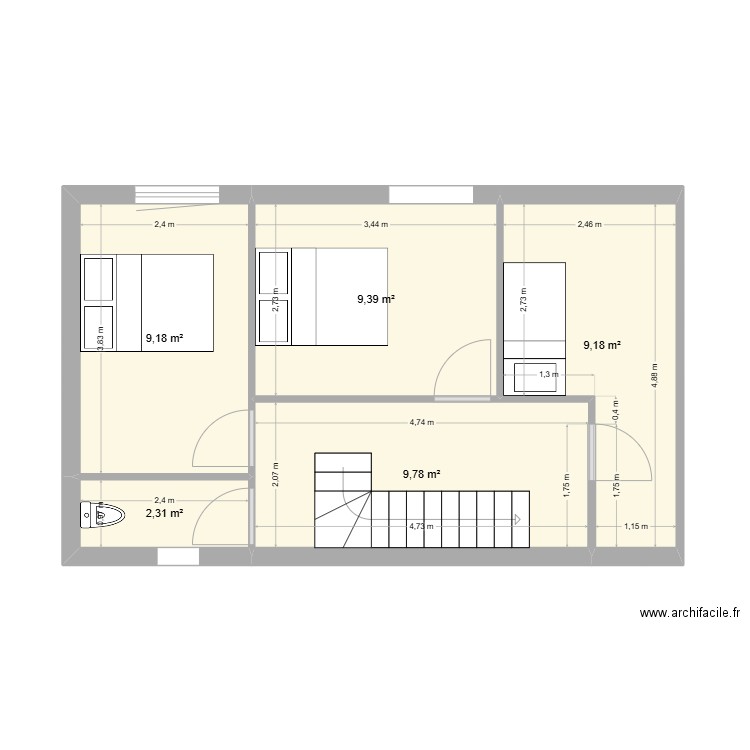 étage V1. Plan de 5 pièces et 40 m2