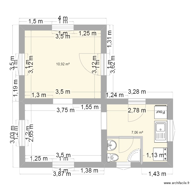 Jijel. Plan de 2 pièces et 18 m2