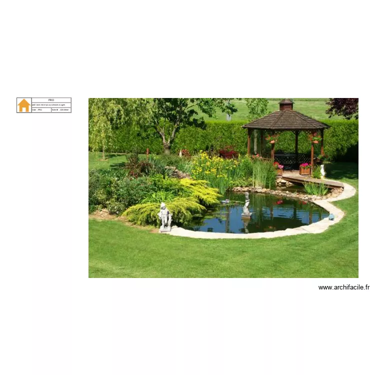 jardin avec mare pour poissons rouges. Plan de jardin avec mare pour poissons rouges. Plan de