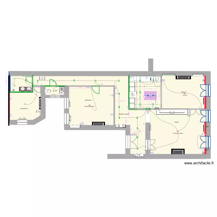 PLat_projet-elec_CUISINE. Plan de 8  et 134 m²