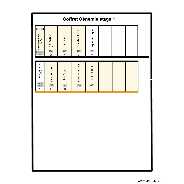coffret étage 1 caulier. Plan de 11 pièces et 24 m2