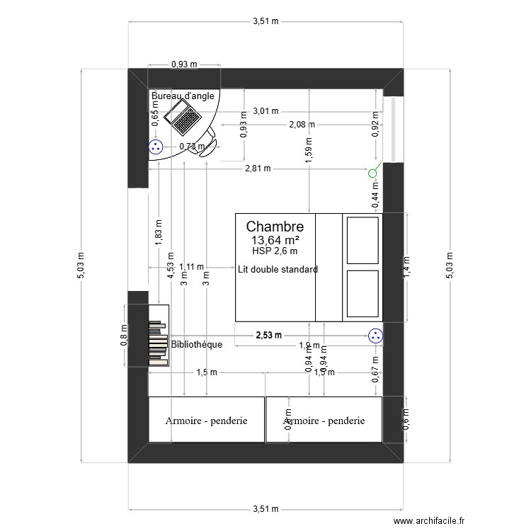 CHAMBRE LUCAS. Plan de 1 pièce et 14 m2