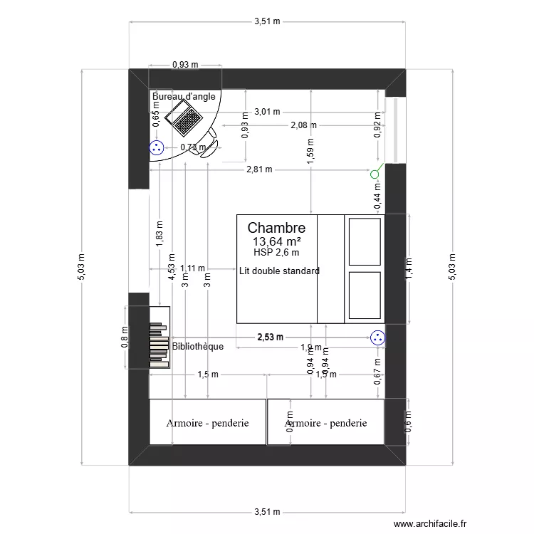 CHAMBRE LUCAS. Plan de 1 pièce et 14 m²