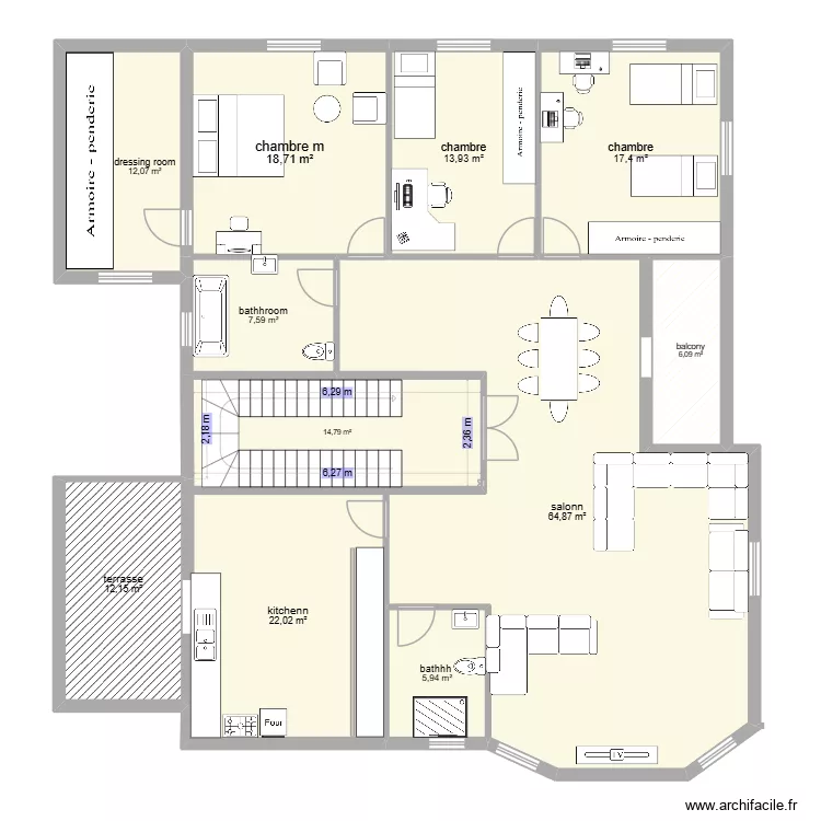 dari. Plan de 11  et 196 m²