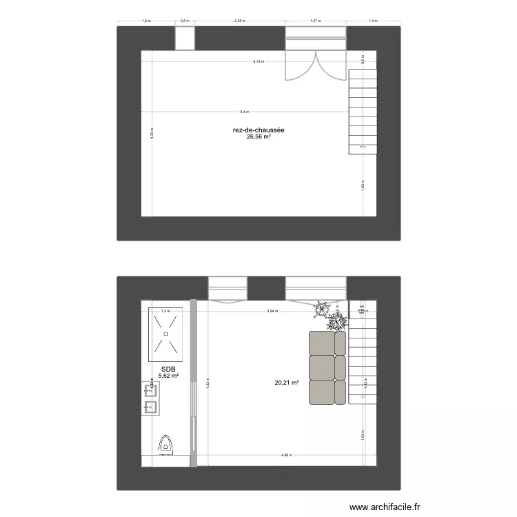 grangette_am&eacute;nag&eacute;e. Plan de 3 Pièces et 52 m²