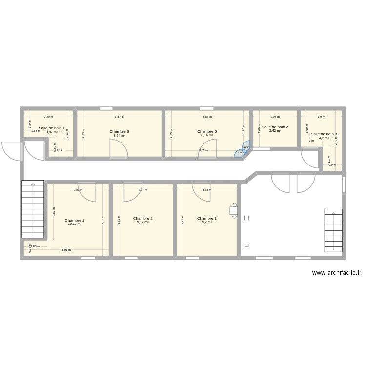 dépendances 1er étage. Plan de 8 pièces et 56 m2