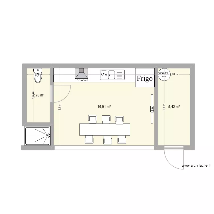 POOL HOUSE SURCOUF. Plan de 3 pièces et 25 m²