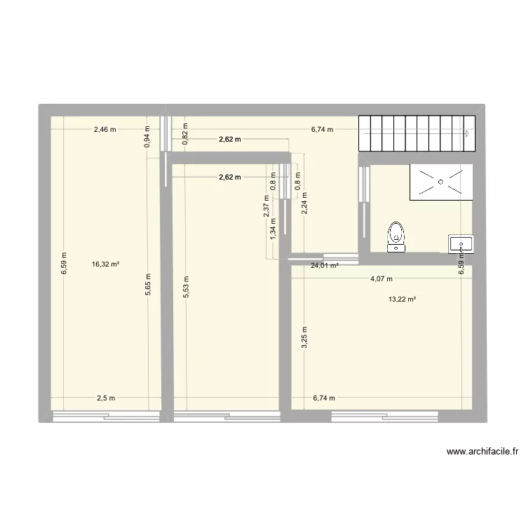 Etage. Plan de 3 pièces et 73 m²