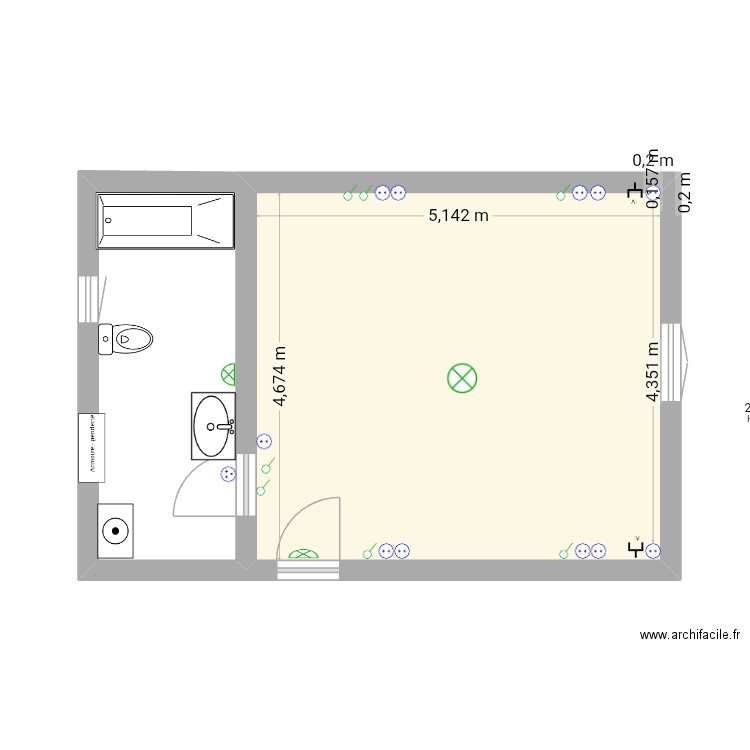 Claudine. Plan de 1 pièce et 24 m2