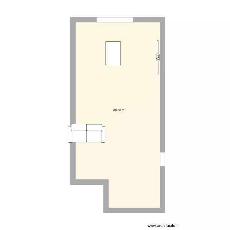 Dupr&eacute; Pi&egrave;ce a vivre. Plan de 1 pièce et 38 m²