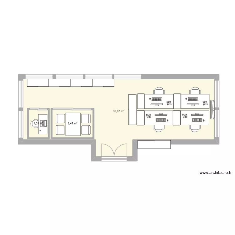 bur. dispo 1. Plan de 3  et 42 m²