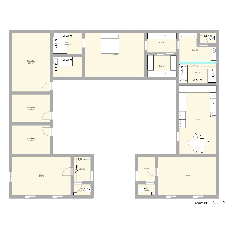 Riad_test. Plan de 18 pièces et 182 m2