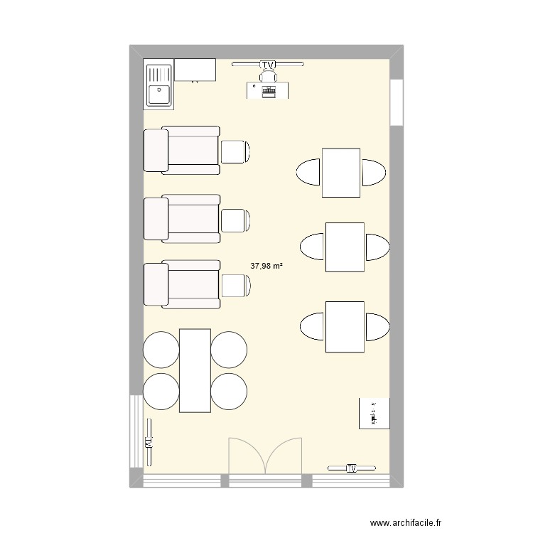 Salon Chelles V1. Plan de 1 pièce et 38 m2