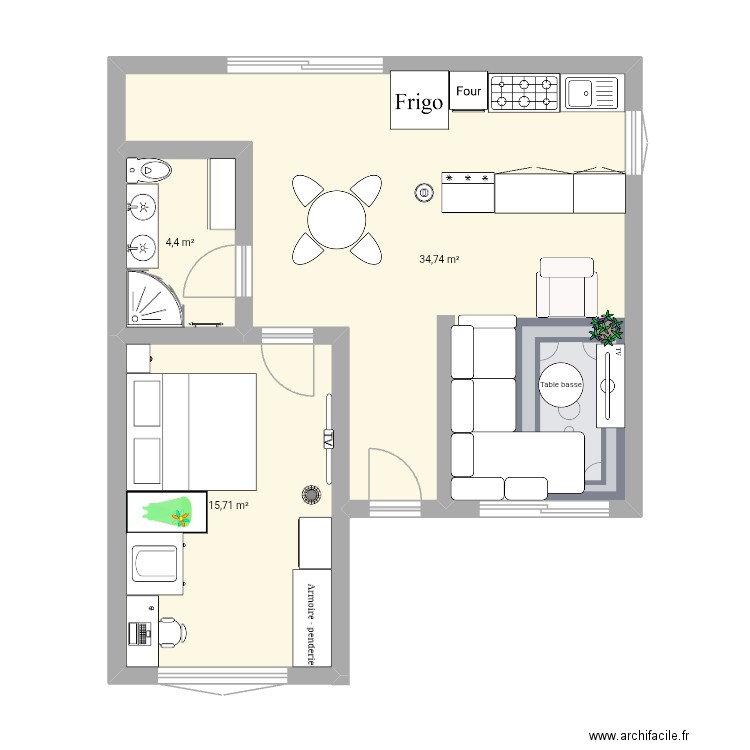 Maison des Terre-Lusemo n2. Plan de 3 pièces et 55 m2