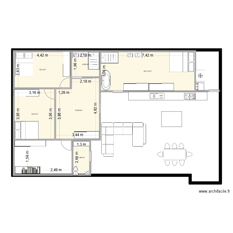 plan maison 2. Plan de 6 pièces et 71 m2