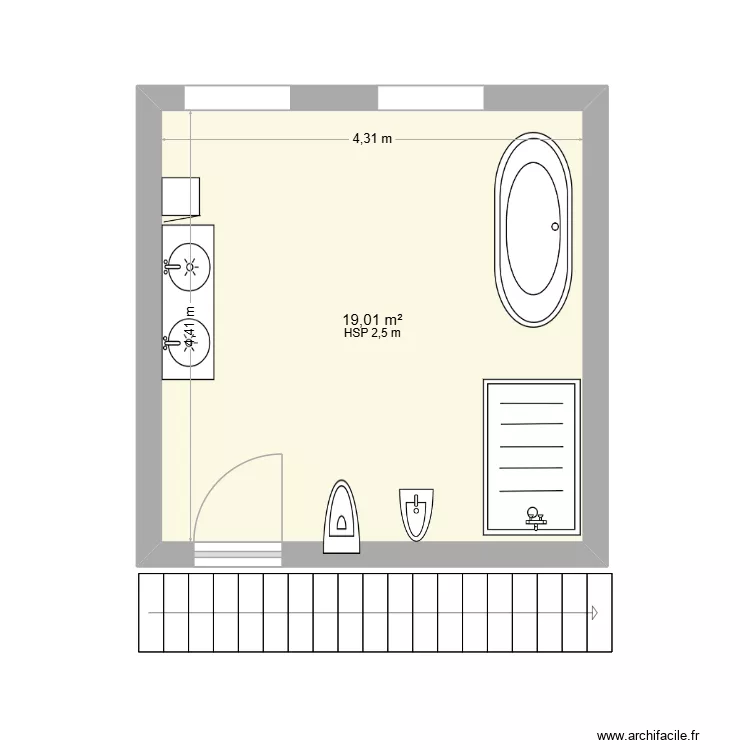 Salle de bain. Plan de 1 et 19 m² Salle de bain. Plan de 1 et 19 m²