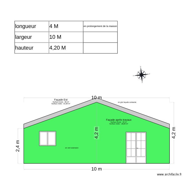 2.plan façade Est après travaux. Plan de 0 pièce et 0 m2