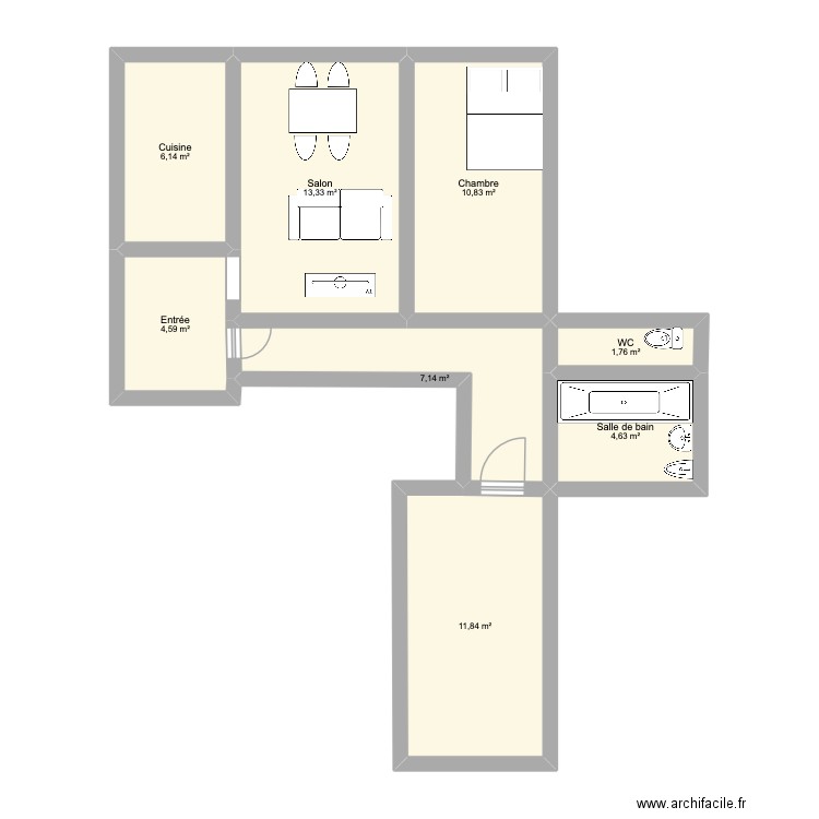 Appart Lisfranc. Plan de 8 pièces et 60 m2