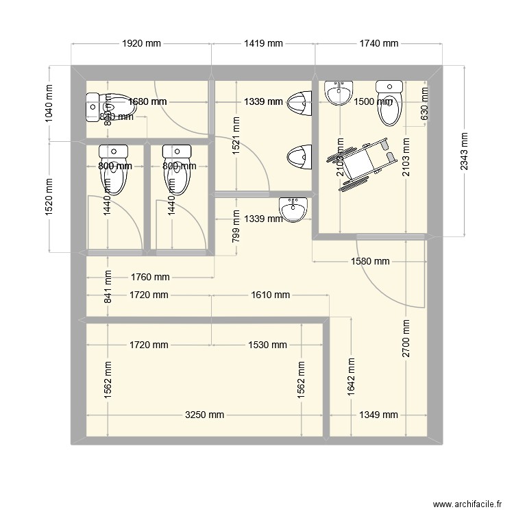 new sanitaire guillaume. Plan de 7 pièces et 21 m2
