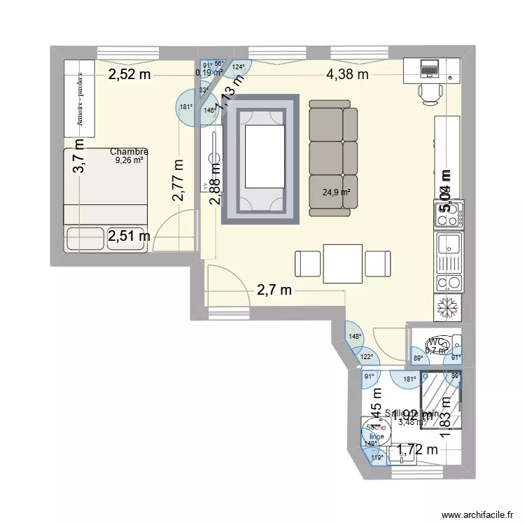 117 daremont SDB Cuisine sans mur. Plan de 5 Pièces et 39 m² 117 daremont SDB Cuisine sans mur. Plan de 5 Pièces et 39 m²