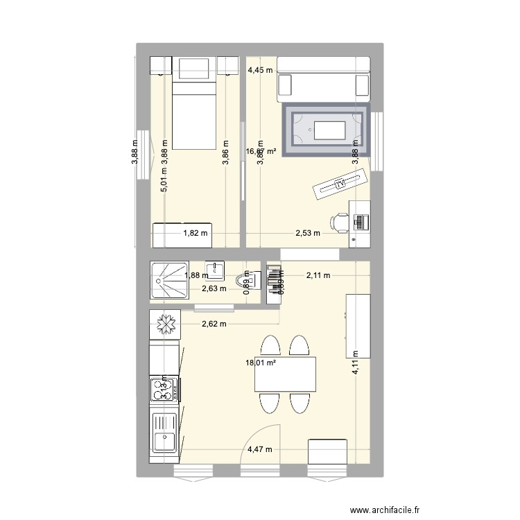 Maison Mam 3. Plan de 2 pièces et 35 m2