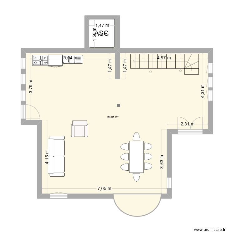 Villa des Roses RDCH. Plan de 2 pièces et 71 m2