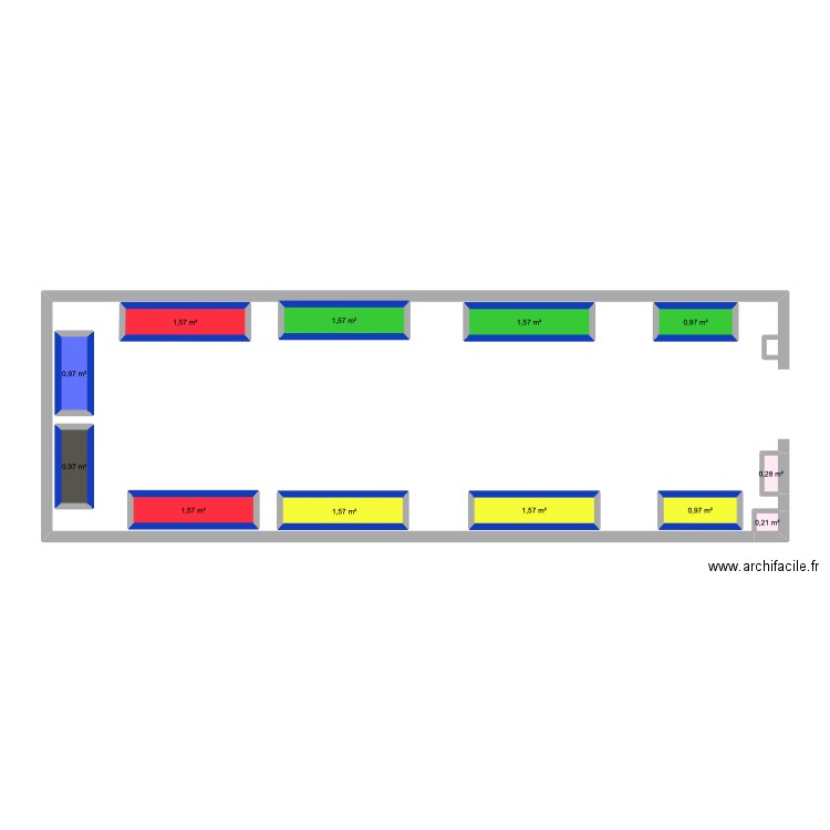 cage. Plan de 12 pièces et 14 m2