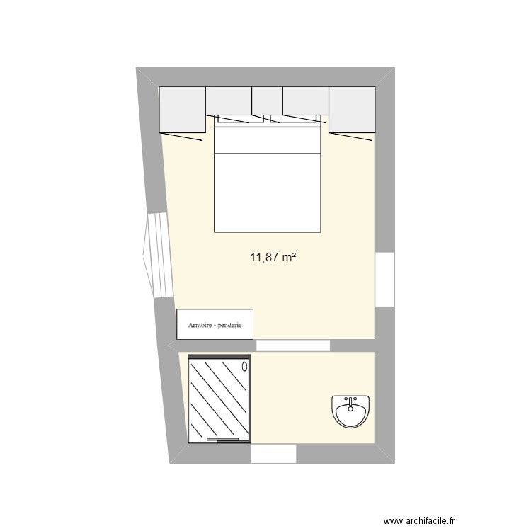 Chambre. Plan de 1 pièce et 12 m2