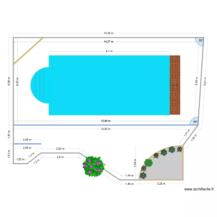 Am&eacute;nagement piscine. Plan de 1 Pièce et 92 m²