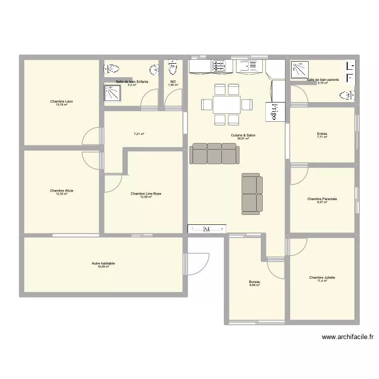 F7 chemin de la source. Plan de 13  et 152 m²