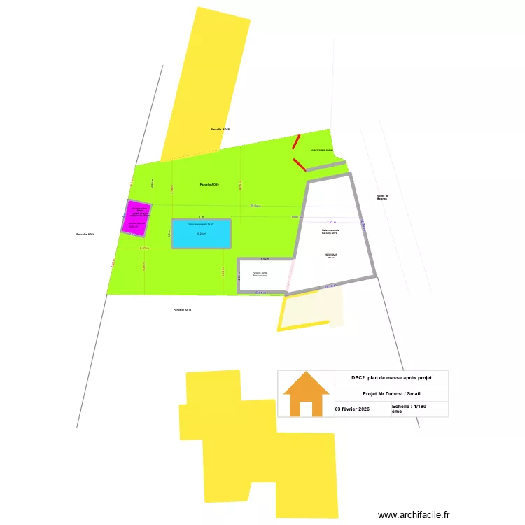 Plan de masse Piscine + appentis + abris. Plan de 7  et 359 m²