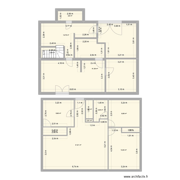 Monein après travaux. Plan de 13 pièces et 140 m2