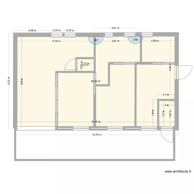 plan contour. Plan de 1  et 61 m²