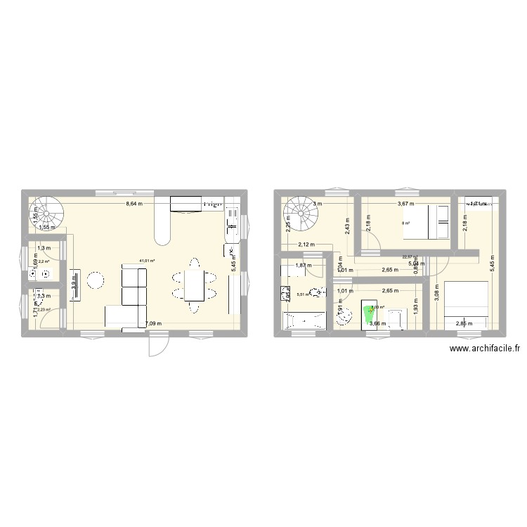 maison 80m2. Plan de 7 pièces et 89 m2