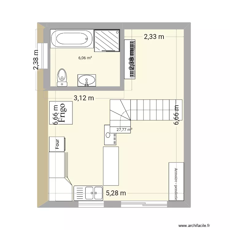 &Eacute;table. Plan de 2  et 34 m²