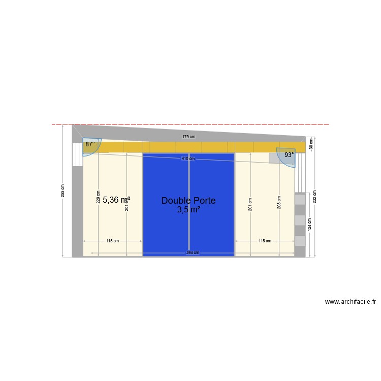 Facade atelier sans calepinage. Plan de 2 pièces et 9 m2