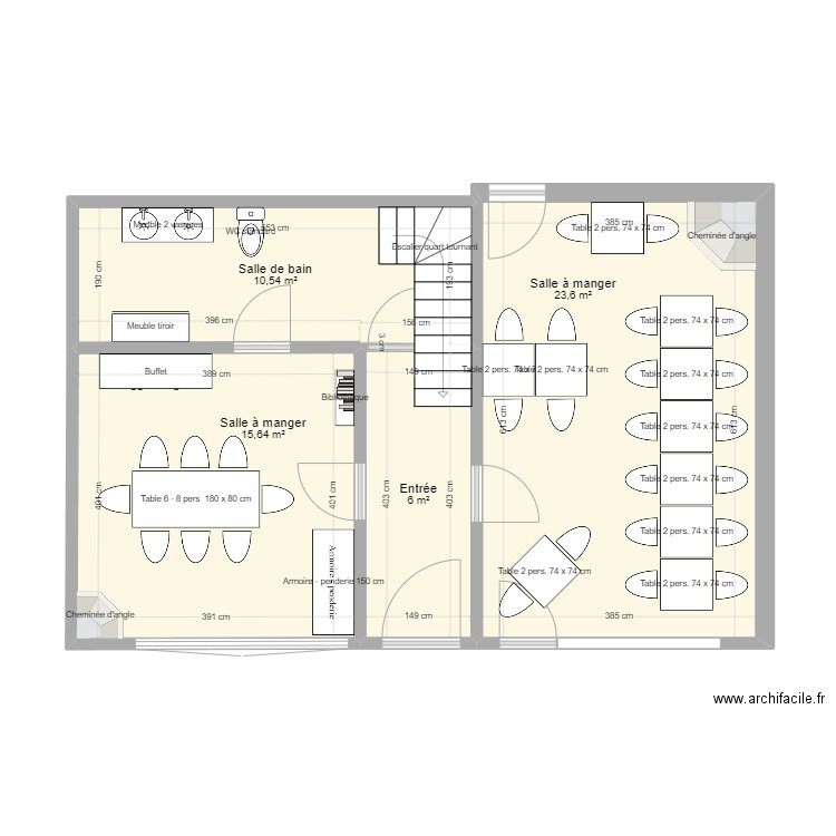 resto. Plan de 4 pièces et 56 m2