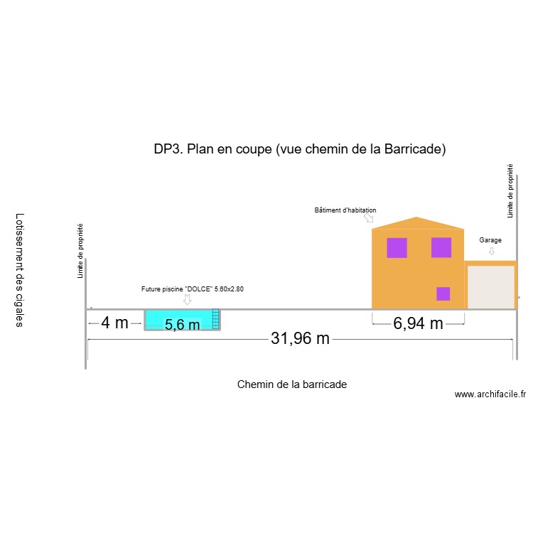 Plan de coupe 2. Plan de 1 pièce et 8 m2