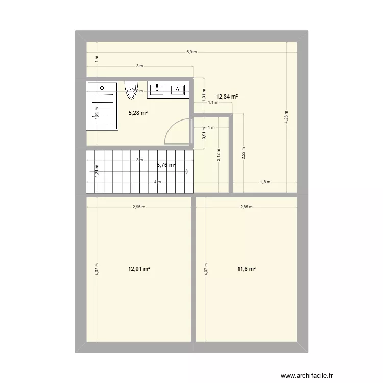 etage pigeonnier. Plan de 5  et 47 m²