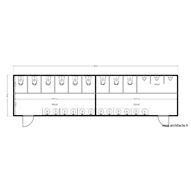 Sanitaire 10x40. Plan de 