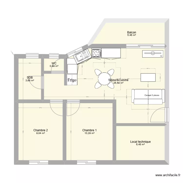 PM2 Jubil&eacute; 01 am&eacute;nag&eacute; table 120 ronde. Plan de 