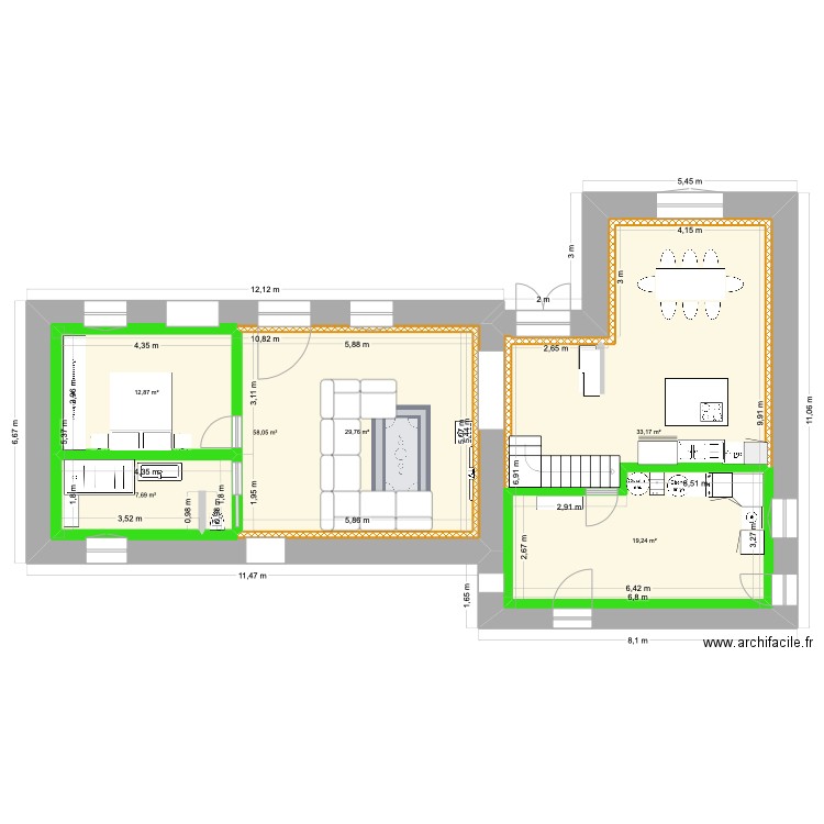 RDC - La Soubardais test. Plan de 6 pièces et 187 m2