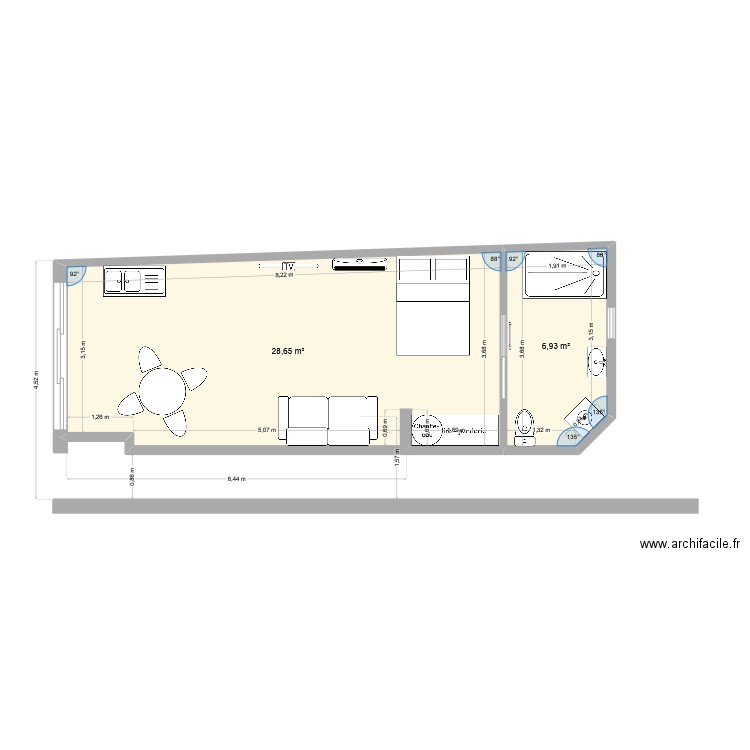 RAMBAUD RDC 1. Plan de 2 pièces et 36 m2