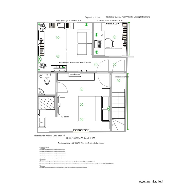 Salon et chambre 3 fenêtres (définitif). Plan de 3 pièces et 37 m2